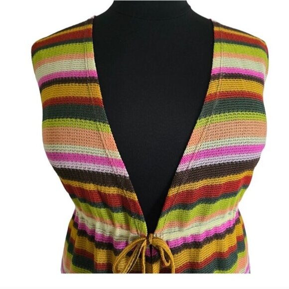 Cato Plus Striped Multicolor Duster Cardigan Vest Jacket Cover Up Swim Long 26W - Picture 4 of 7